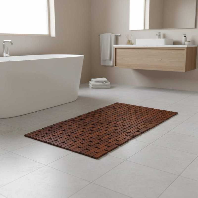 Bamboo Shower Bath Mat, Non-slip And Waterproof, 24" X 36", Brown