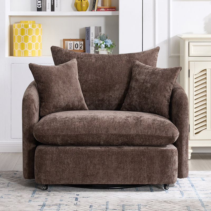 46" Oversized Swivel Chair Upholstered Deep Seat Accent Chair With 2 Pillows Suitable For Living Room, Bedroom, Lounge, Office
