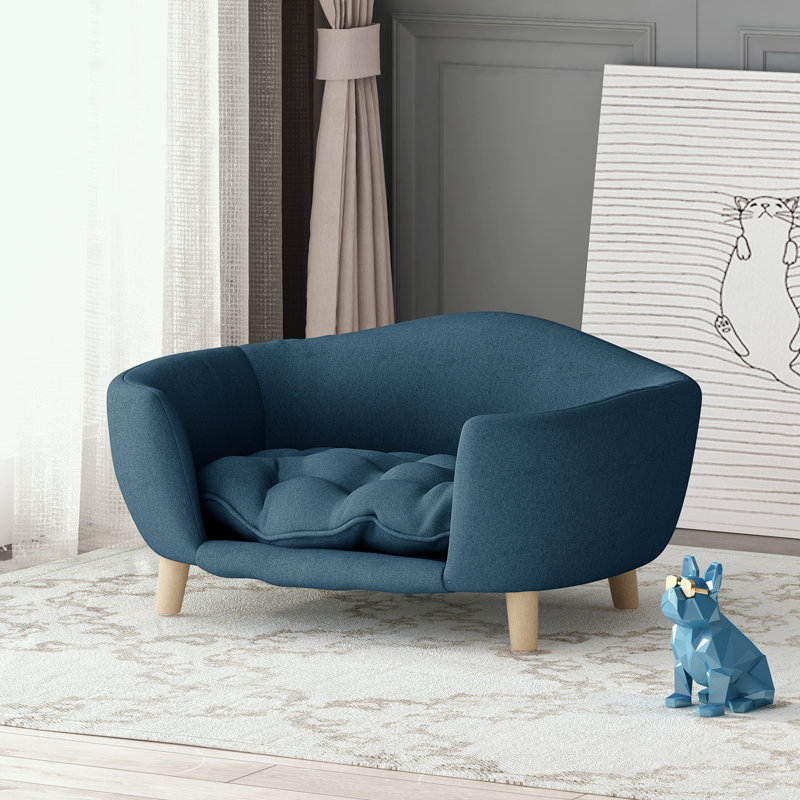 Canapé moderne rembourré avec pieds robustes, Mélange de polyester bleu marine