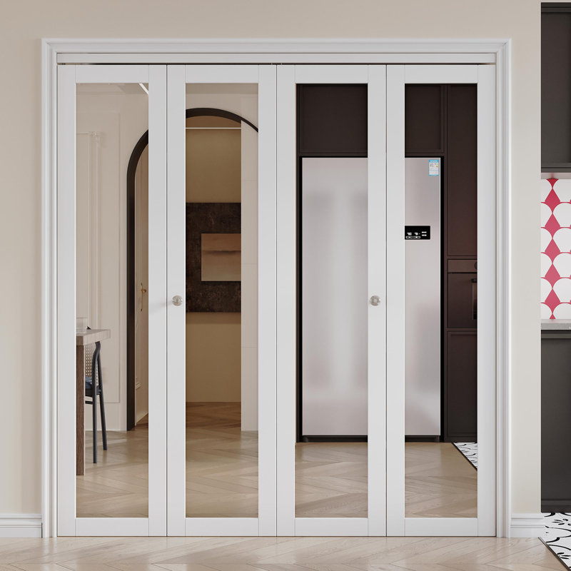 Porte pliante double en bois massif manufacturé 72 po x 80 po H 72 po x 80 po avec quincaillerie d'installation