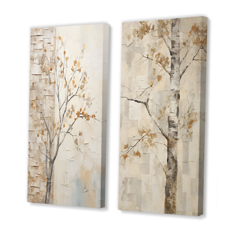 Minimalisme Sycamore beige arbre solitude - ensemble de 2 décorations murales sycomore, H 40 po x l 41 po, Toile tendue
