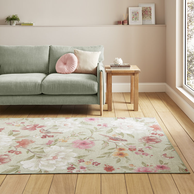 Floral Digitally Printed 152cm X 230cm Area Rug, Sage Green, Rectangle 122 x 170 cm