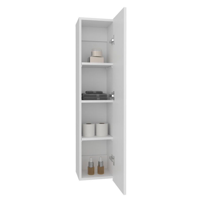 Armoire de salle de bain murale 43 po à une porte et 3 tablettes de rangement verticales pour le lavage de la chambre à coucher Design moderne Facile à installer