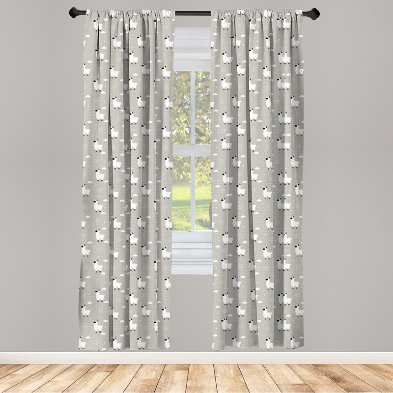 Sheep Polka Dots Semi-Sheer Rod Pocket Curtain Panels, 28" x 95"