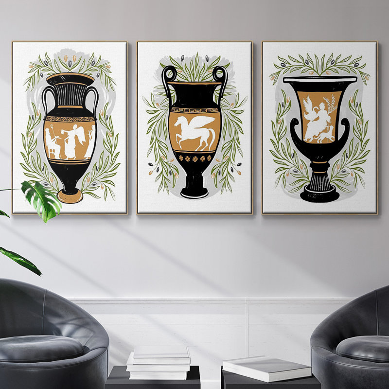 Vases grecs I 3 pièces, H 36 po x l 72 po x P 2 po, Naturel