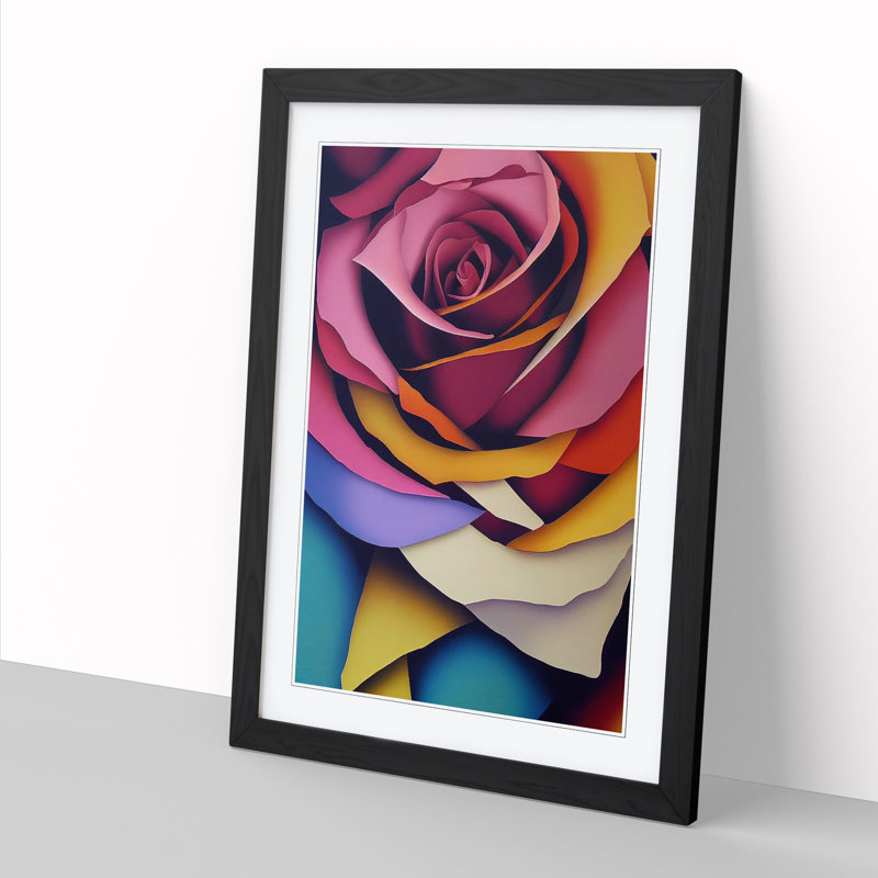 Rose Painting In Abstract Vol.2 - Single Picture Frame Print, Black, 64cm H x 46cm W x 2cm D