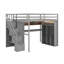 Structure de lit mezzanine avec bureau d'étude intégré et lumières DEL, lit mezzanine en bois avec garde-robe, tablettes de rangement-1730835606