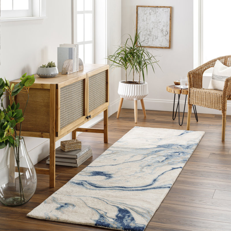 Tapis bleu touffeté à la main Kavita, Rond 6 pi