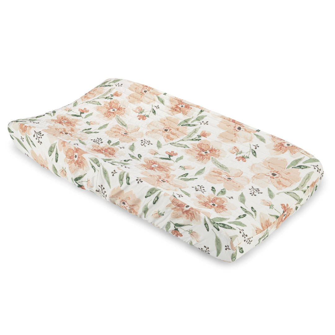 Pink Floral Nursery Change Pad Cover, Soft and Durable, Fits Standard Size, 32" L, Crane Baby Crane Baby