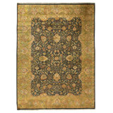 Hand Knotted Wool Oriental Area Rug in Black And Gold