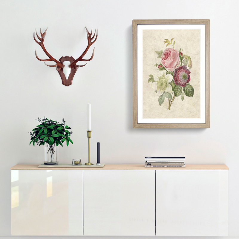 Pink Anemone Rose by Pierre-Joseph Redoute - Picture Frame Painting Print, 65cm H x 48cm W x 2cm D, Oak Framed