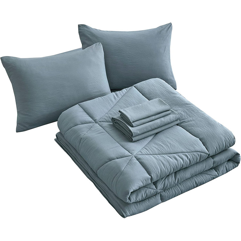 Microfiber Bed in a Bag Comforter Set, Queen Comforter + 6 Additional Pieces, Dusty Blue