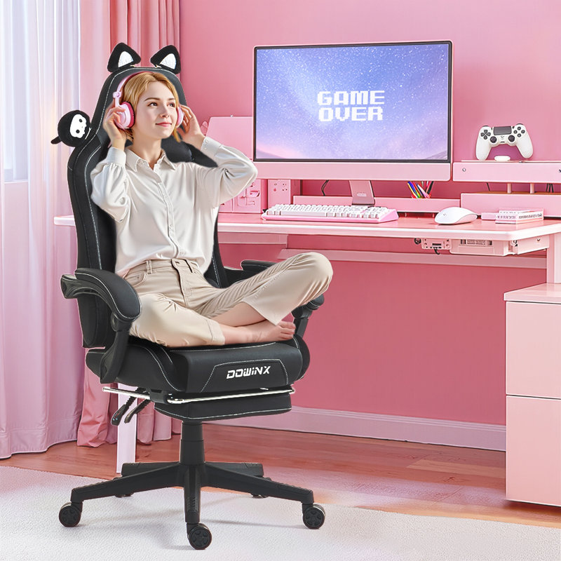 Fauteuil de jeu de course et de course inclinable, réglable et ergonomique en cuir avec repose-pieds, Noir