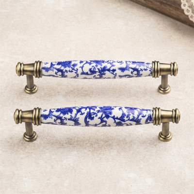 Cabinet And Drawer Pulls, Porcelain Ceramic Handles, Round Knobs, Blue And White