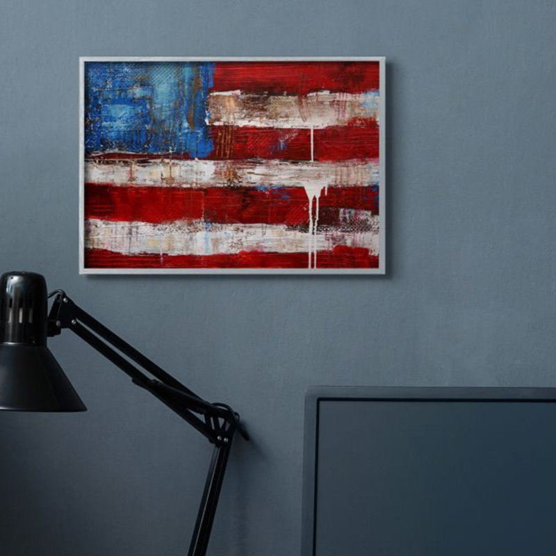 «Rustic United States Flag with Dist Paint Paint Drip» par Erin Ashley - reproduction d'art, H 20 po x l 16 po