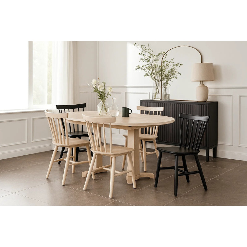 Hiny 7Pc Oval Dining Set With Extendable Table, 6 Chairs, White Oak, White Oak