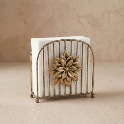 Floral Metal Napkin Holder - Gold