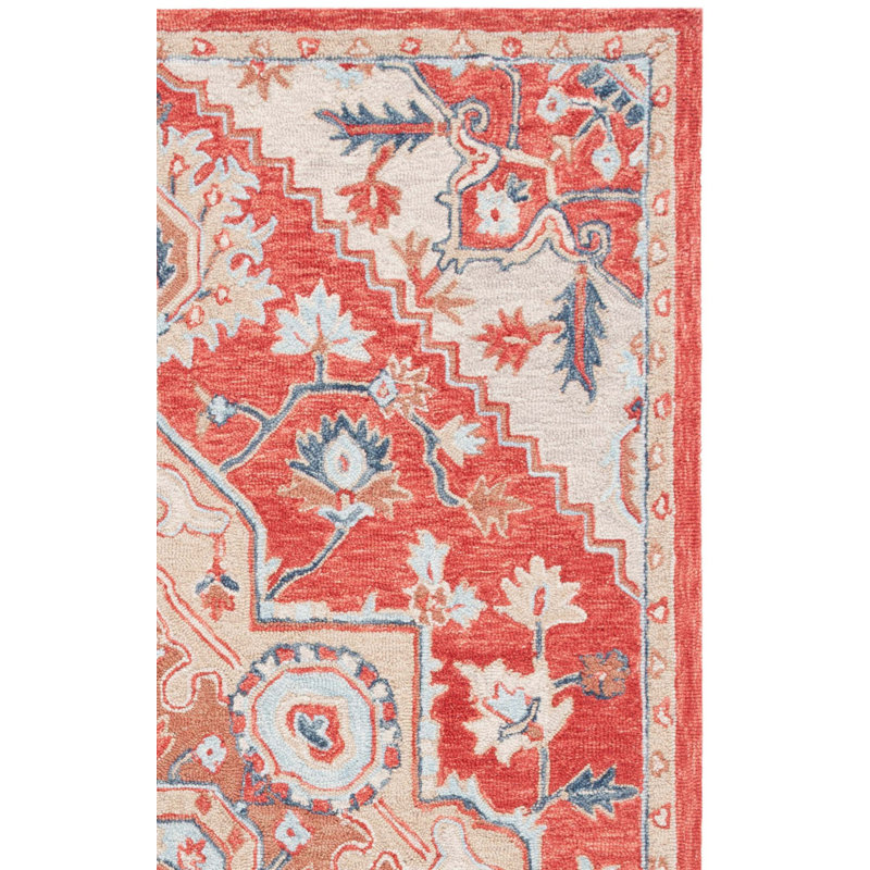 Solach Hand Tufted Wool/Cotton Oriental Rug in Red/Beige, Rectangle 8' x 10'