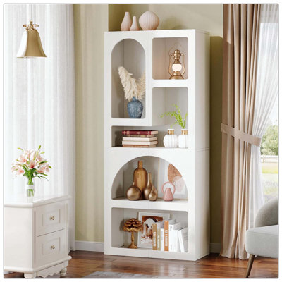 Bibliothèque à 5 tablettes arquées géométriques blanches