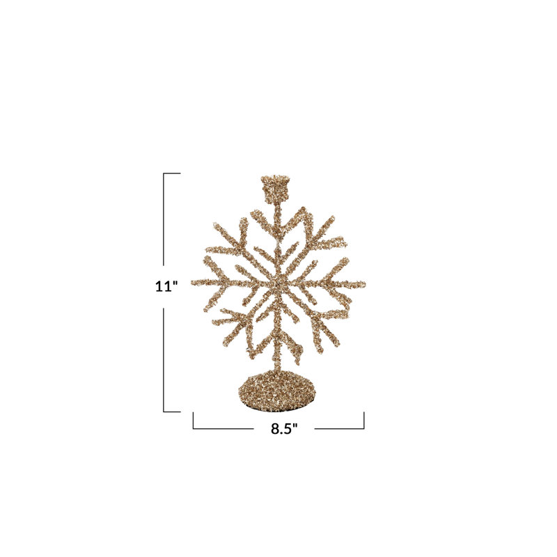 Champagne Glitter Iron Snowflake Taper Holder