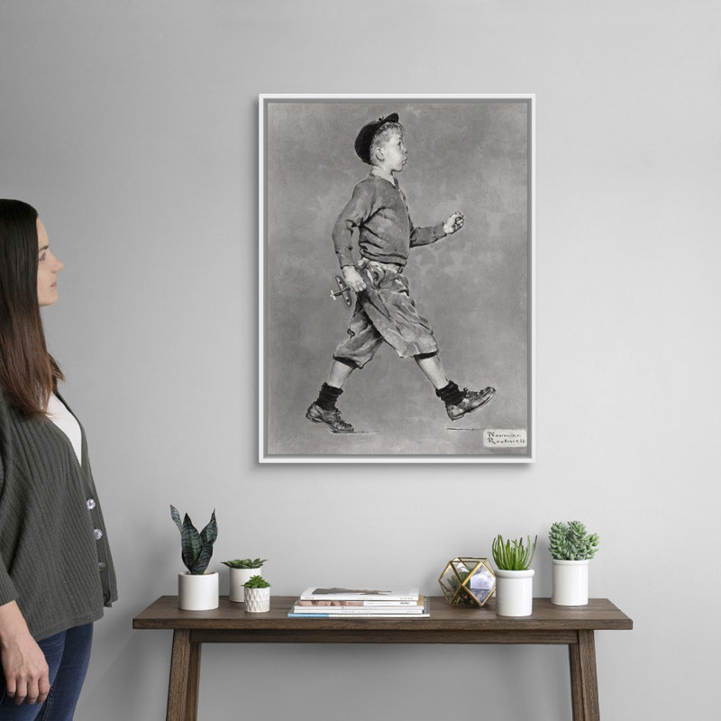 Portrait d'un garçon marchant sur toile, H 34 po x l 26 po x P 1,75 po, Cadre flottant blanc