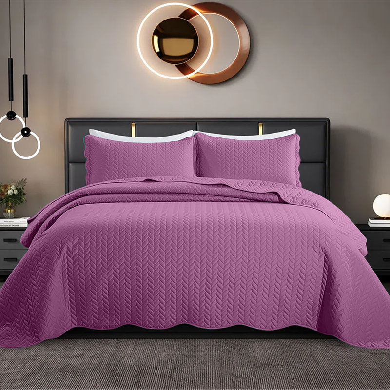 Embossed Microfiber Quilt Coverlet Set, Twin ( 66 Inc x 86 Inc ), Purple