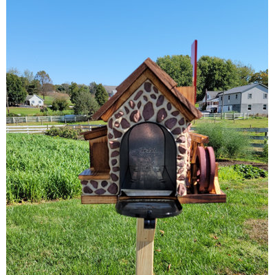 Amish Stone Mailbox, Handmade, with Waterwheel Design, Barn Style -  Amish Mailbox, 193
