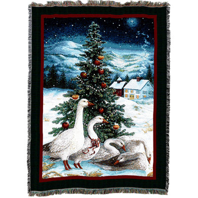 Pure Country Weavers Christmas Goose Blanket by Lynn Bywaters - Gift Tapestry Throw Woven from Cotton - Made in The USA (72x54)