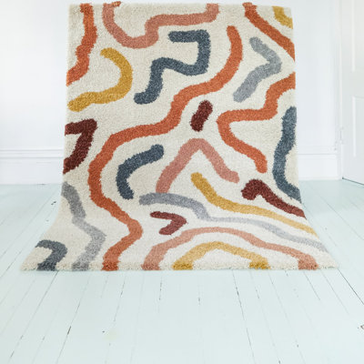 Edlow Contemporary Rainbow Colored Shag Area Rug
