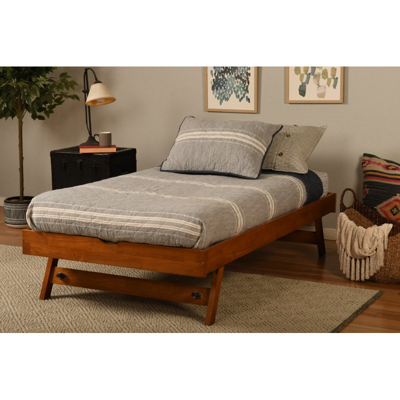 Lit gigogne escamotable en bois massif Lynnfield, avec matelas non inclus, Barbade