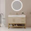 Meuble-lavabo moderne avec lavabo en céramique sans couture et armoire autoportante dorée-87922996