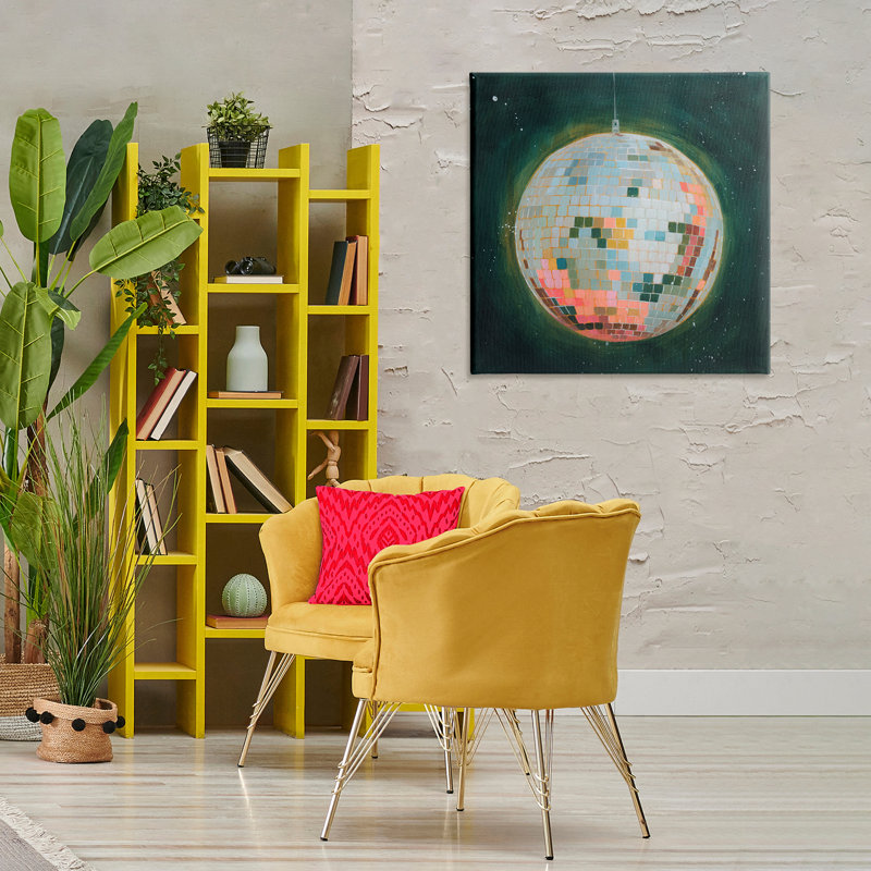 Art mural pastel boule disco par Grace Popp, H 30 po x l 30 po