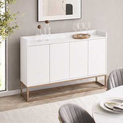 Elegant Kitchen Sideboard - Compact Buffet Cabinet with Gold Metal Base & Versatile Shelving