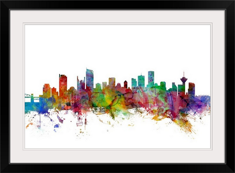 «Vancouver Canada Skyline» par Francy, impression, Cadre noir, H 28 po x l 38 po x P 1 po