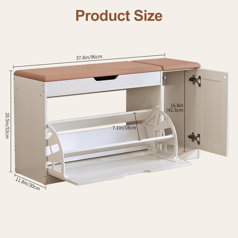 2-Tier Adjustable Shoe Cabinet,Upholstered Shoe Storage Bench With Cabinet, Dark brown