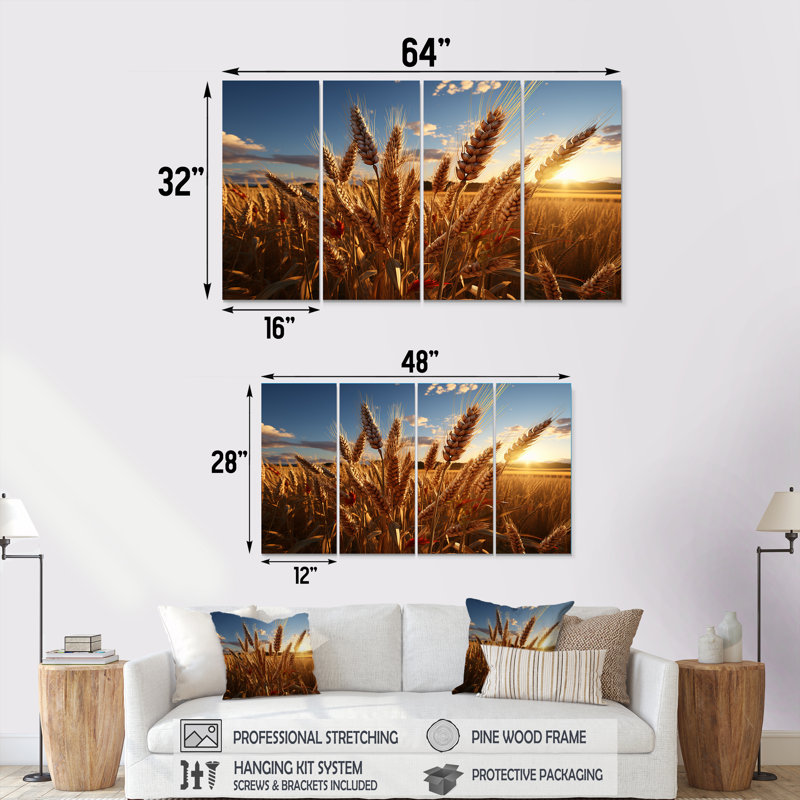 Golden Harvest Meadow Horizon III - Ensemble d'art mural 4 pièces Meadow, H 28 po x l 48 po