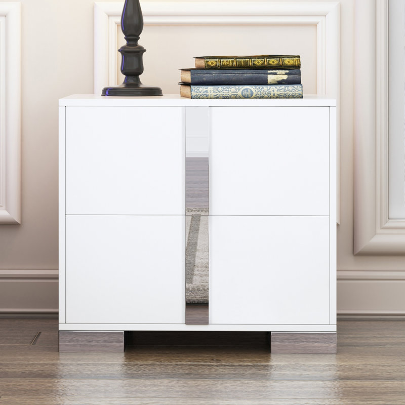 Table de chevet moderne 2 tiroirs Gundela, Blanc