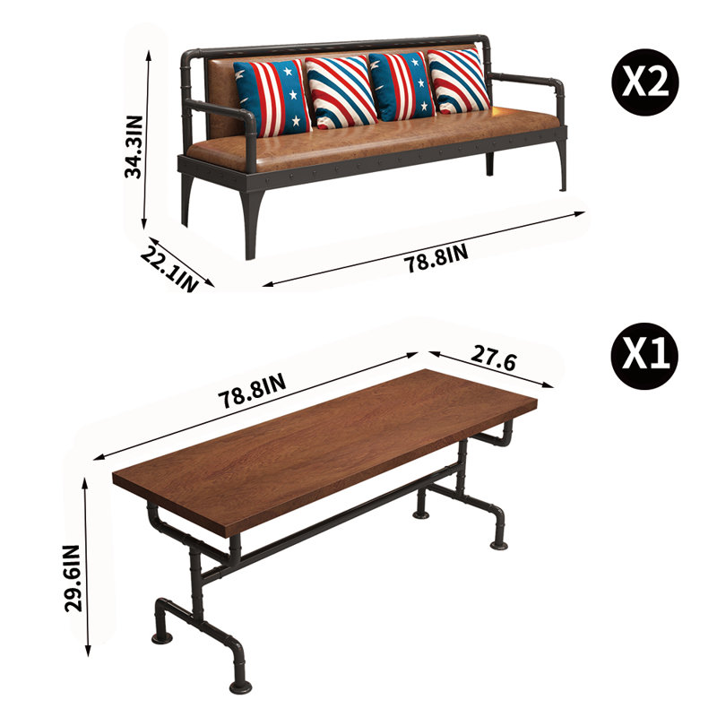 Kanaja Solid Wood Top Trestle Dining Set, 29.6"H x 27.6"L x 78.8"W