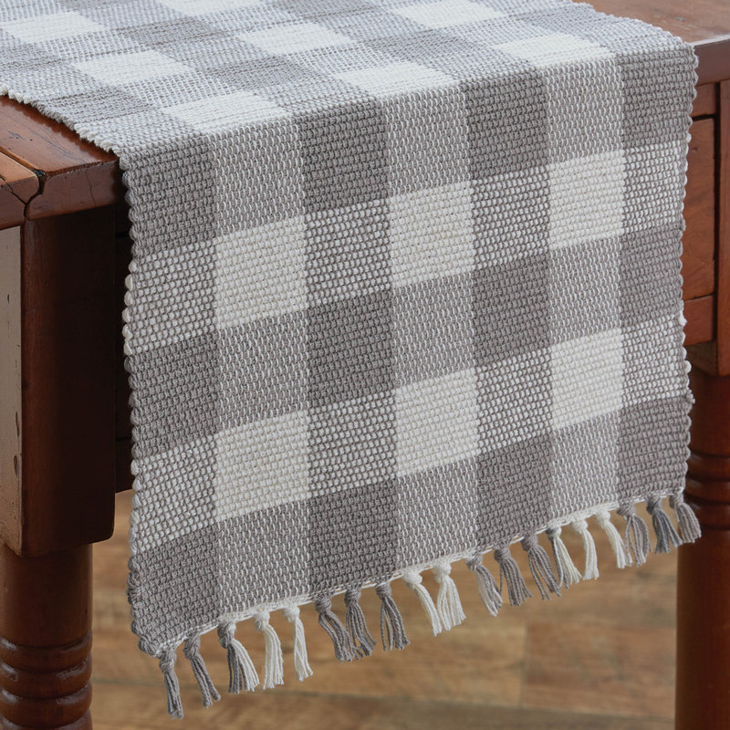 Serles Rectangular Checkered Table Runner, 36" x 13", Gray