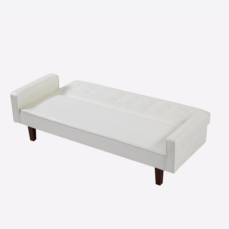 74.4'' Faux Leather Square Arm Sofa Bed, Faux Leather White, 74.4" W x 29.13" H x 32.67" D