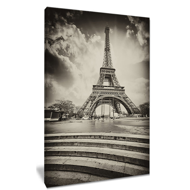 Photographie « tour eiffel » avec abat-jour gris, H 32 po x l 16 po x P 1 po, Toile tendue avec châssis
