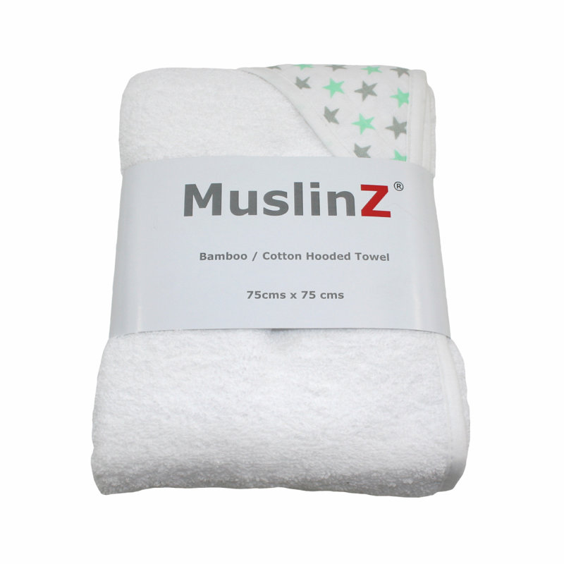 Bath Towel Single, Mint/Grey Stars