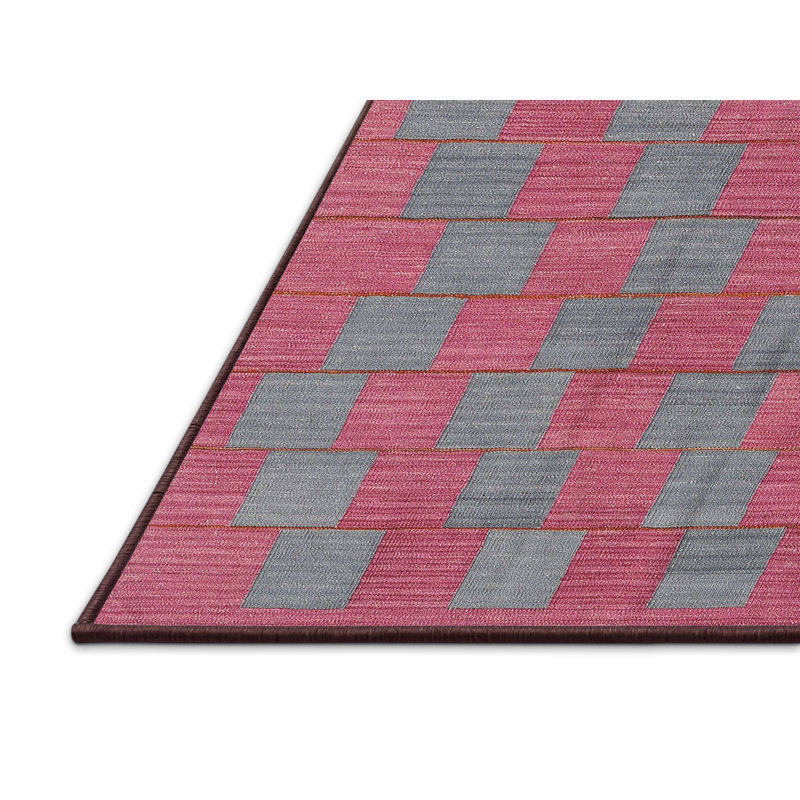 Tapis géométrique rose / vert, Rectangle 5 pi x 7 pi