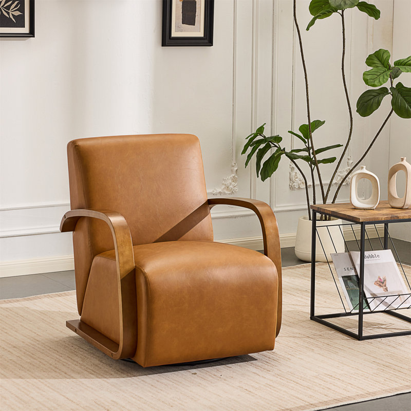 Fauteuil d'appoint pivotant avec accoudoirs en bois massif, confort ergonomique pour le salon et coin lecture, petit canapé simple