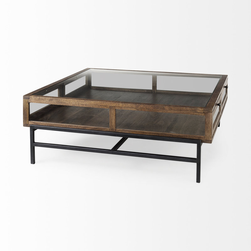 Warner Coffee Table with Storage, 15" x 43.5" x 42", Medium Brown, Black