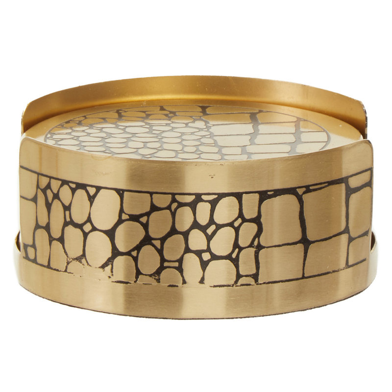 Ronneby Metal Round 4 Piece Coaster Holder Set