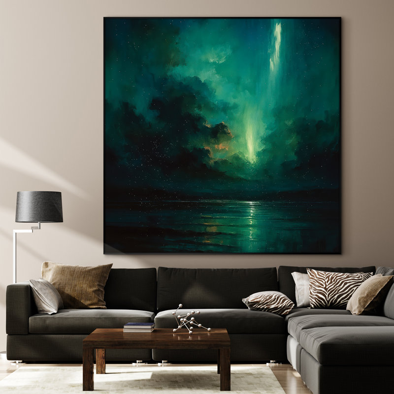 Très grand art mural imprimé sur toile - Paysage abstrait, œuvre d'art rétro pour décor de salon ou de chambre à coucher - «Assemblage requis du cadre (cadre non fini)»