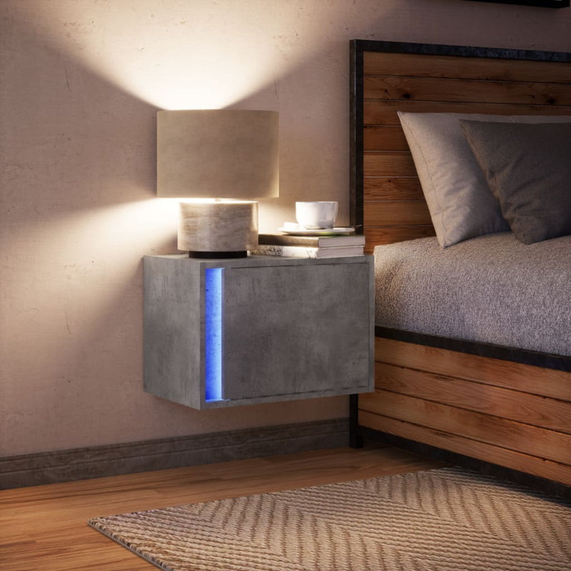 Daryana 50cm W Manufactured Wood Bedside Table, Concrete Grey