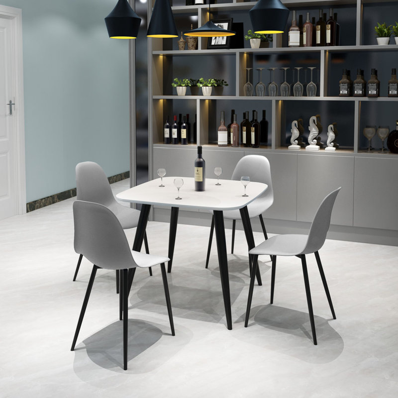 Aspen 5-Piece Casual Dining Set - Compact Square Table & 4 Curved Plastic Chairs, Grey, White
