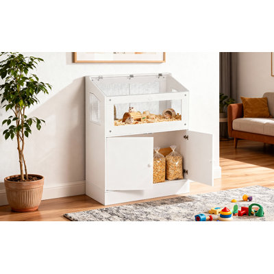 Large Wooden Hamster Cage with Stand and Storage Cabinet – Easy-View Acrylic Panels, Ventilated Small Animal Habitat for Guinea Pigs, Rats, Hedgehogs, Gerbils – Ideal Pet Enclosure